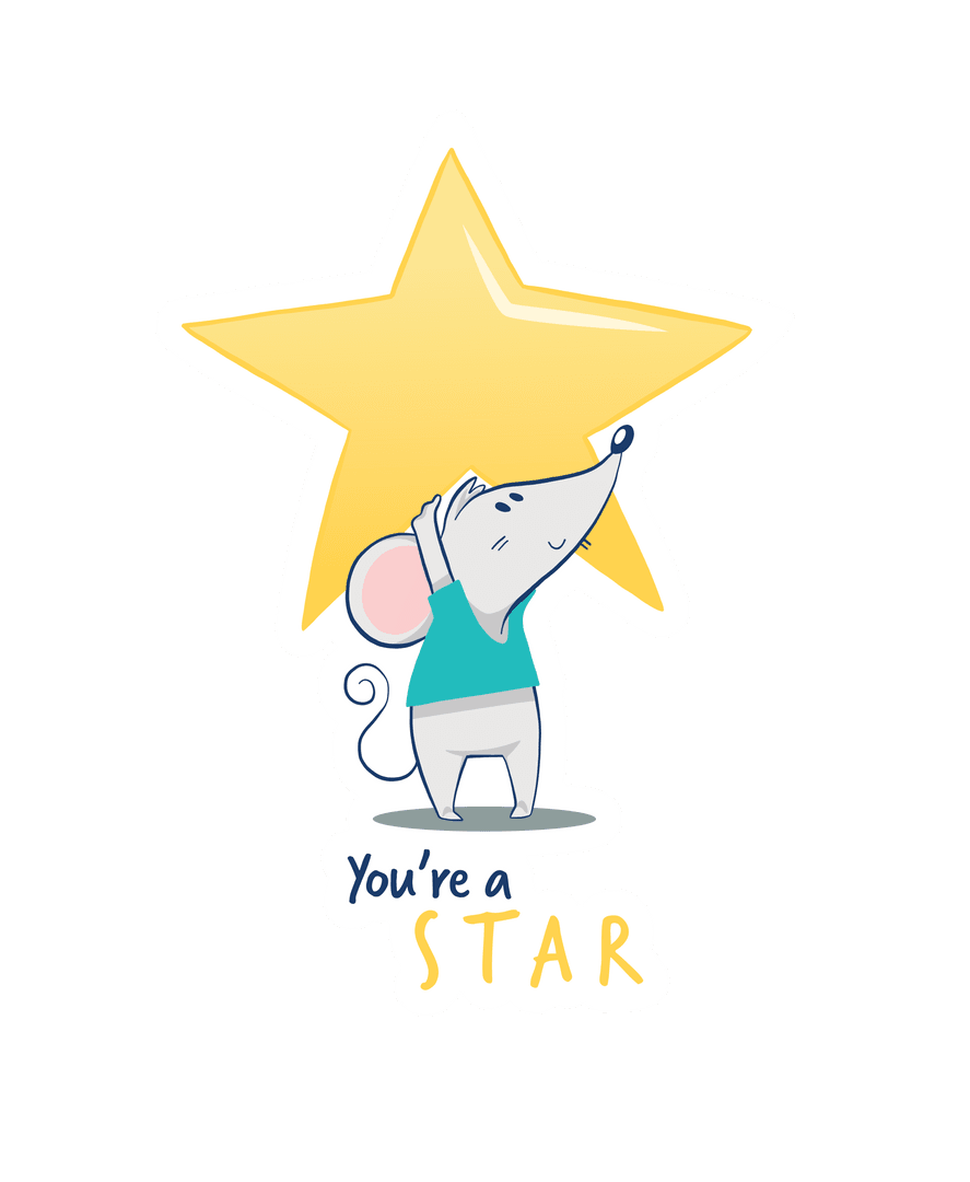 Cute Mouse Holding Golden Star with Appreciation Message on Transparent Background