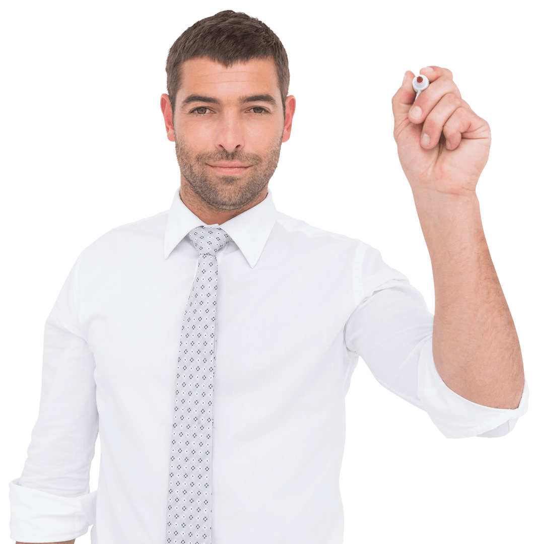 Confident Executive Writing with Marker on Transparent Background