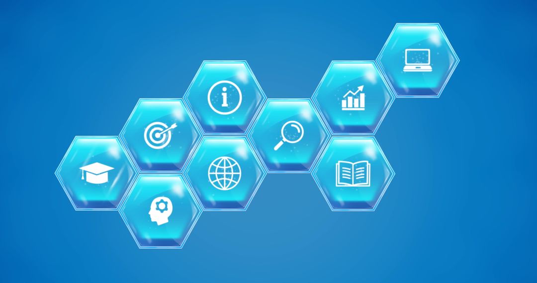 Digital Learning and Education Icons Interface on Blue Background