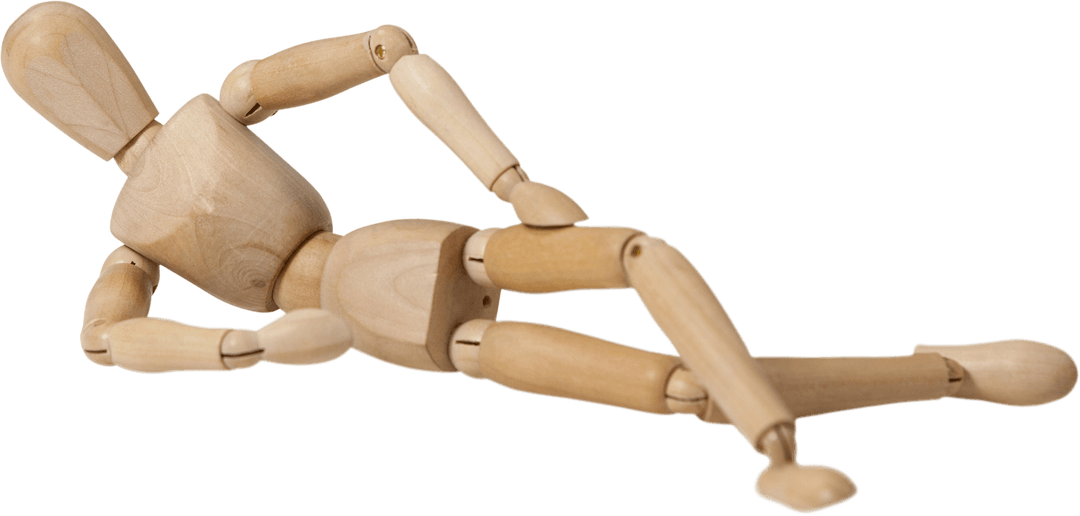 Transparent Wooden Mannequin Reclining on Floor for Artistic Use