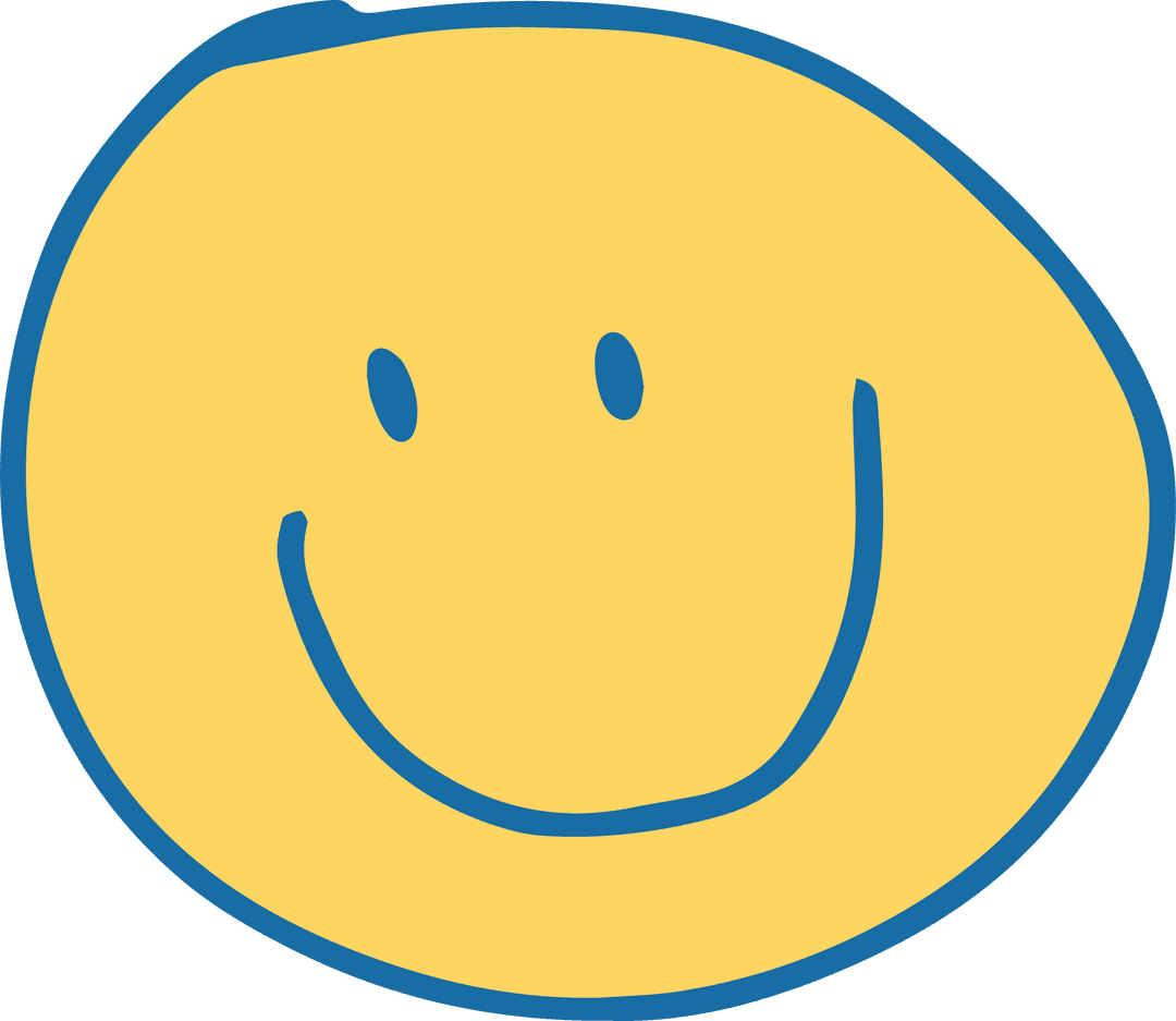 Smiling Sketch Style Emoticon with Blue Outline on Transparent Background