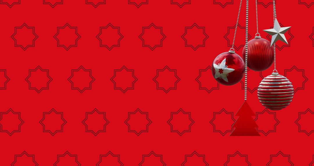 Festive Christmas Baubles with Red Background Pattern