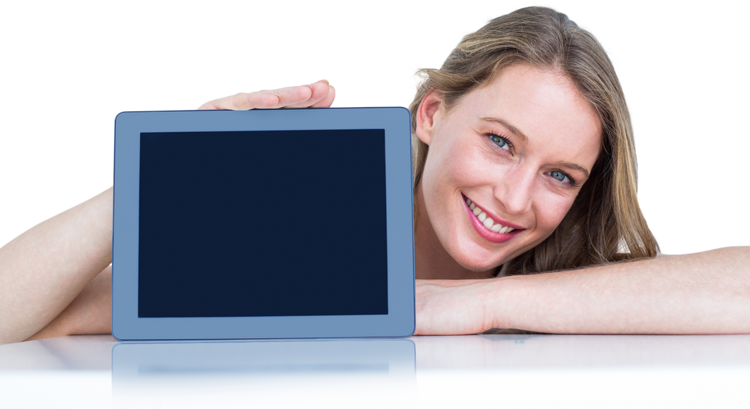 Smiling Woman Showing Transparent Tablet for Branding or Advertising Concepts - Download Free Stock Images Pikwizard.com