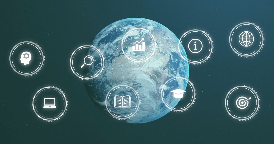 Global Technology Icons Hovering Over Earth in Cyber Space