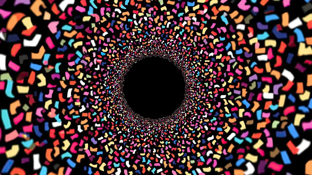 Colorful Confetti Vortex with Central Black Void