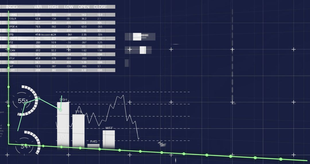 Digital Financial Data with Graphs and Charts on Blue Background