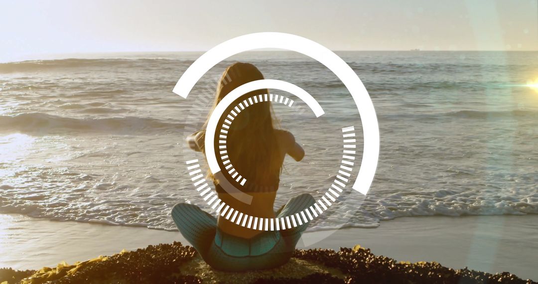 Peaceful Coastal Meditation with Futuristic Overlay