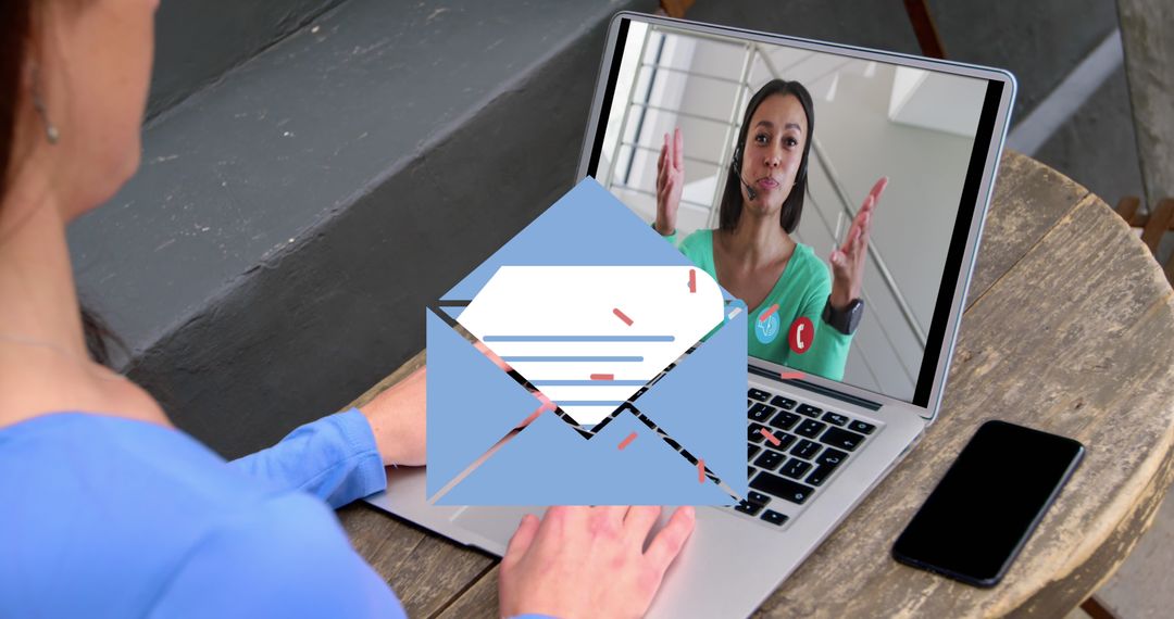 Video Call Concept with Virtual Email Interface Overlay
