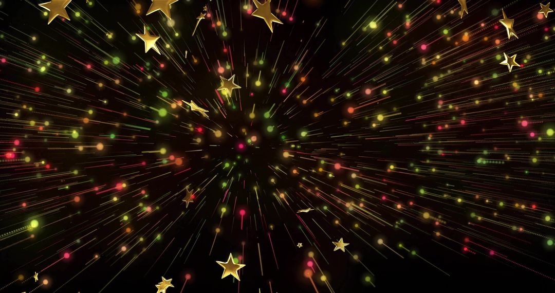 Radiating Gold Stars and Multicolored Particles in Vibrant Space