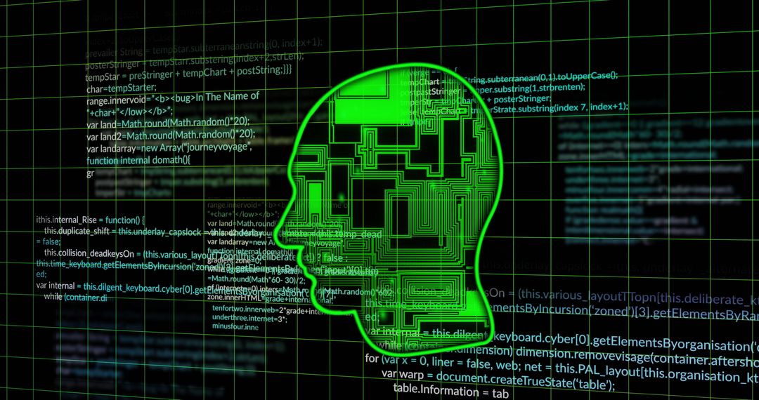 Digital Head Silhouette with Code Representing AI Technology