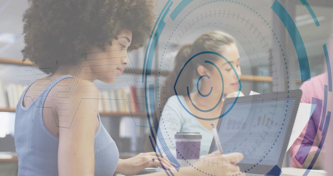 Diverse Women Collaborating with Technological Data Concept Visualization