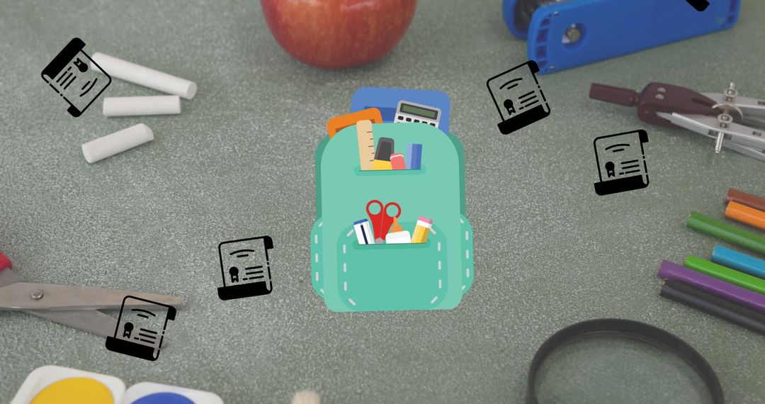 Digital Learning Interface with School Supplies Digital Concept