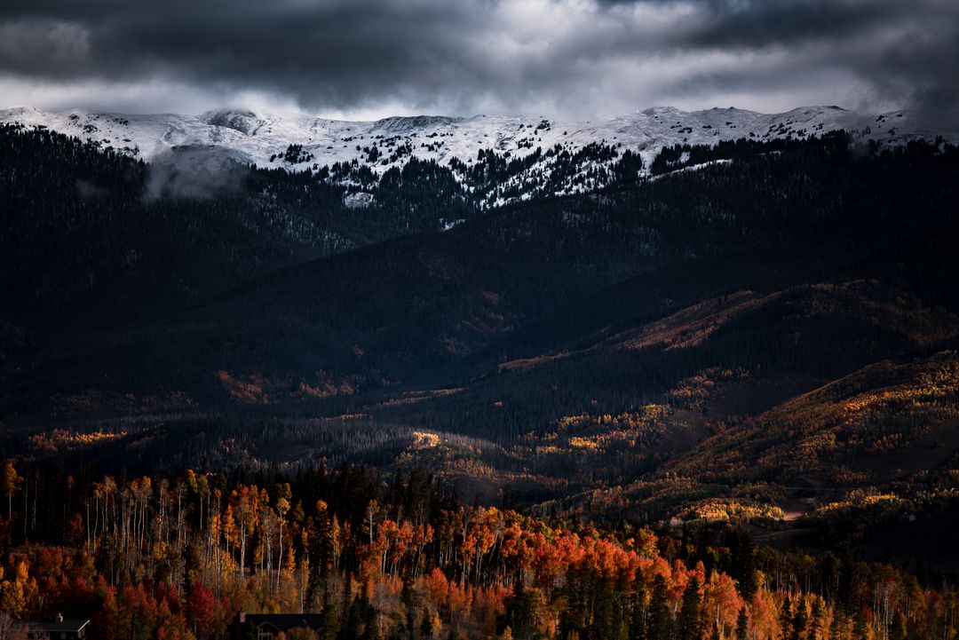 Snow-Capped Mountains with Autumnal Forest - Free Images, Stock Photos and Pictures on Pikwizard.com