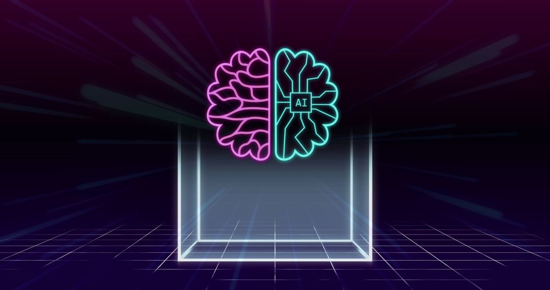 Futuristic AI Brain Technology over Dynamic Grid Background