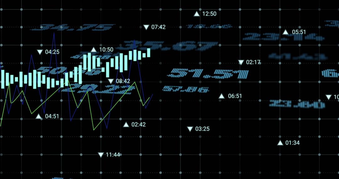 Financial Data Analysis with Digital Graph Overlay on Dark Grid