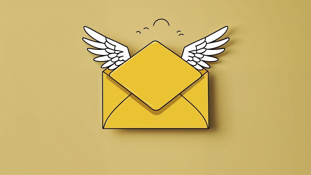 Email Delivery Concept Imagery with Flying Yellow Envelope and Wings