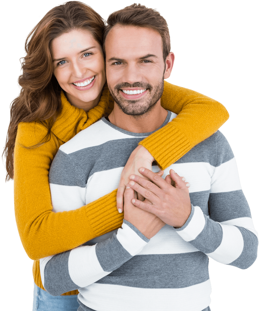 Transparent Background of Smiling Couple Embracing Love and Happiness