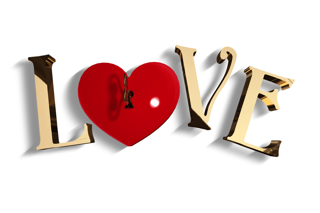 Love Text with Heart Illustration on Transparent Background