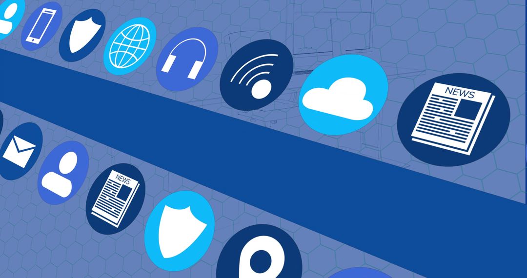 Digital Icons on Blue Hexagon Background with Data Processing Concept