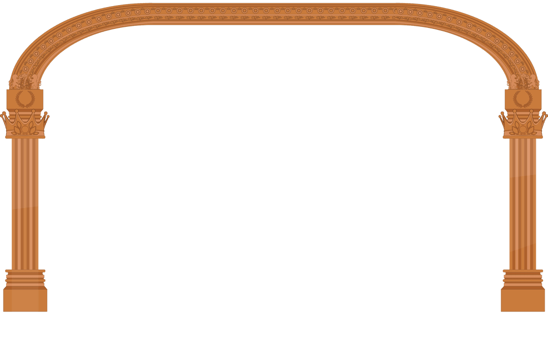 Ornate Arch with Unadorned Fluted Columns and Leaf Motifs Transparent Background