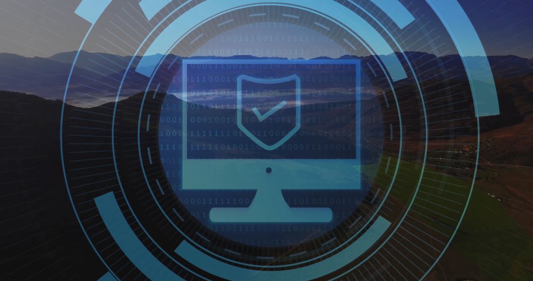 Tech Security Symbol with Mountain Lake Backdrop
