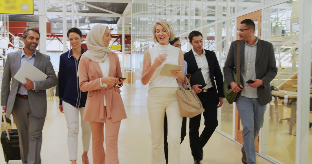 Diverse Business Team Walking Through Modern Office