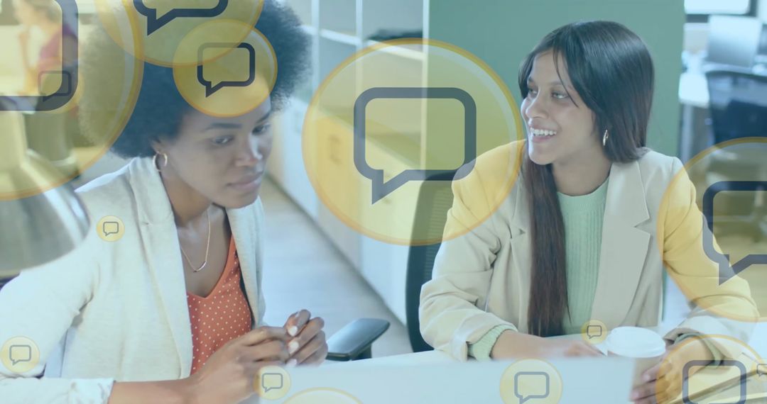 Collaborative Chat Concept with Diverse Female Team in Modern Office