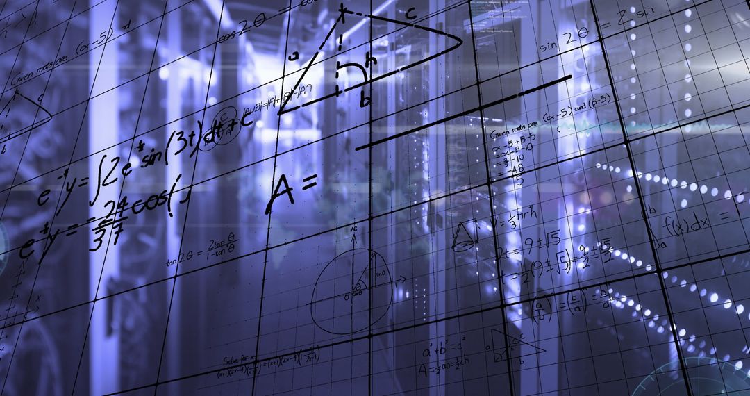 Mathematical Formulas Overlay on Server Array in Modern Data Center