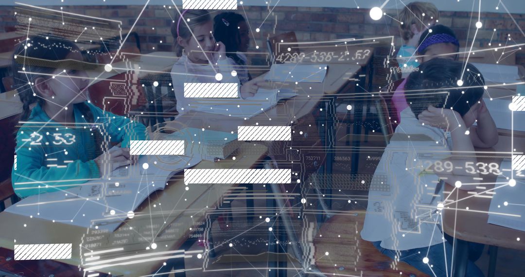 Children Learning in Classroom with Technology Overlay