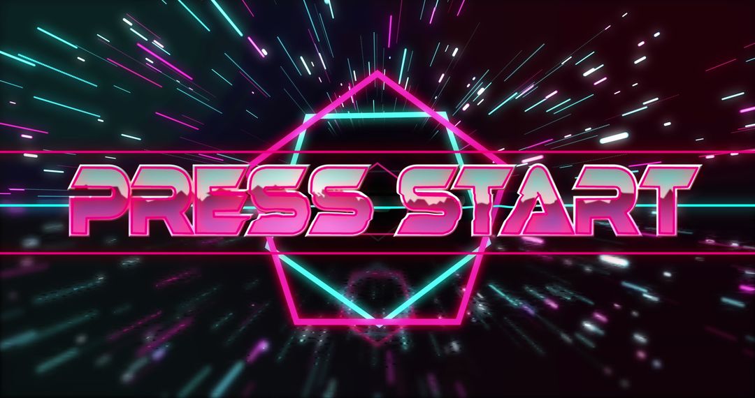 Retro Futuristic Press Start Neon Design with Light Trails