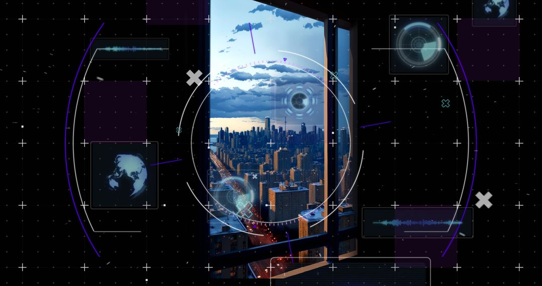 Futuristic Data Overlay Scanning Urban Cityscape