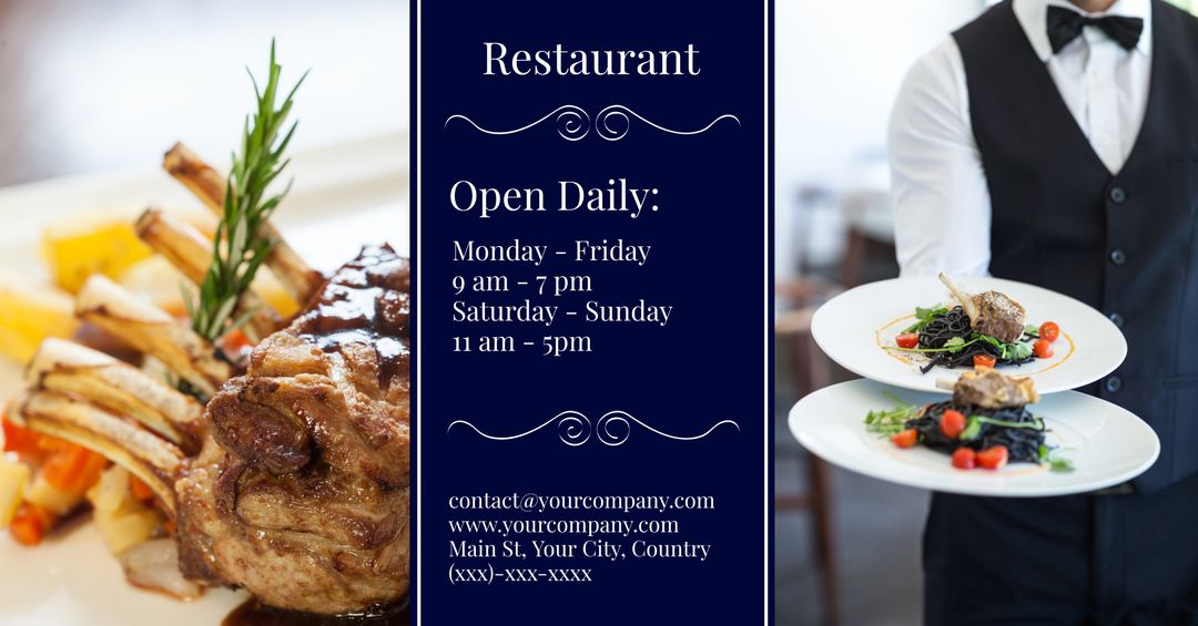 Elegant Restaurant Ad with Succulent Cuisine Display - Download Free Stock Images Pikwizard.com