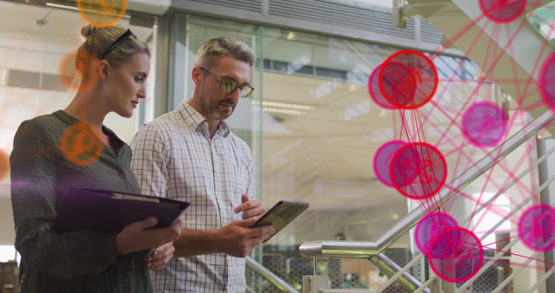 Diverse Team Analyzing Data with Digital Connections Visual