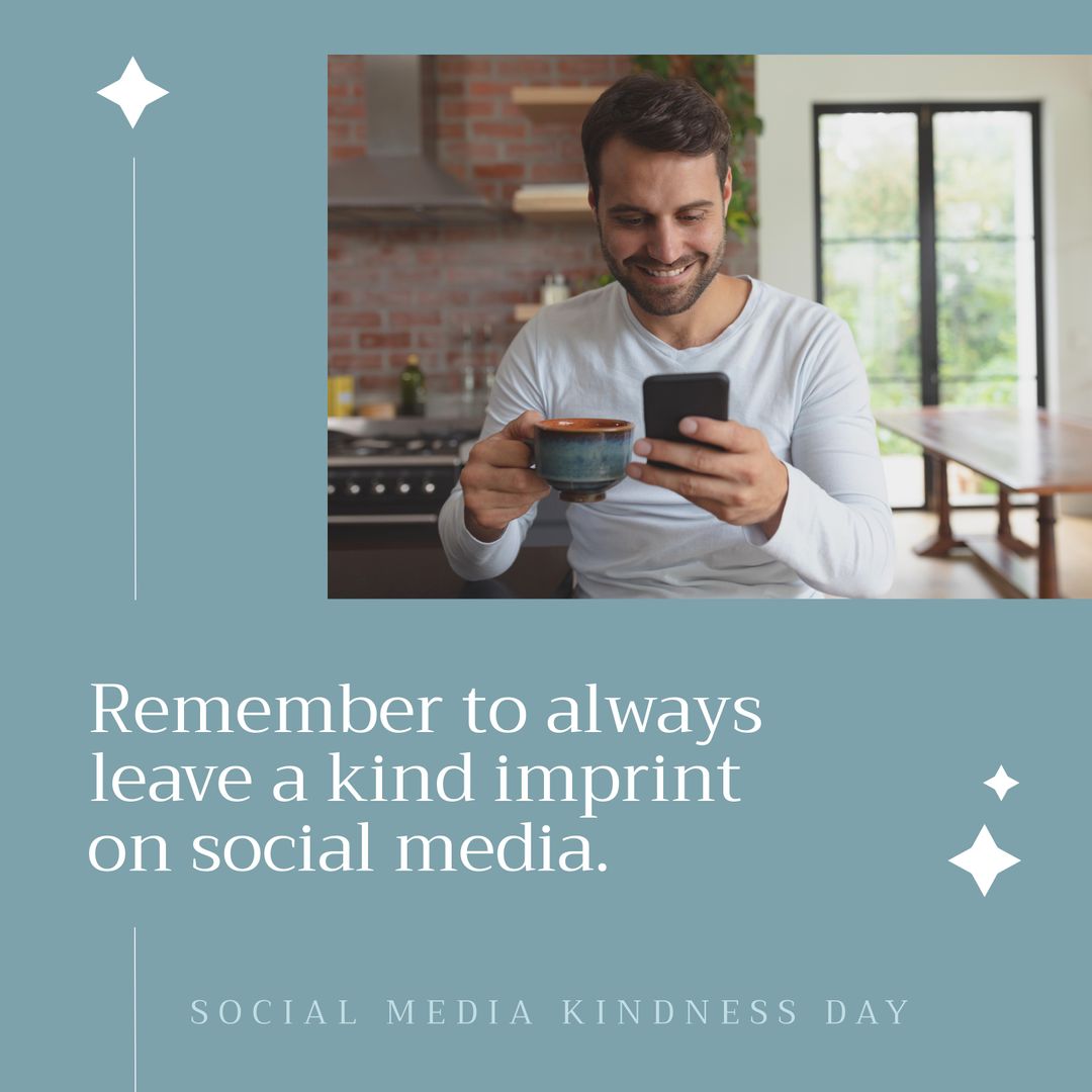 Man Enjoying Coffee While Engaging Online Positively