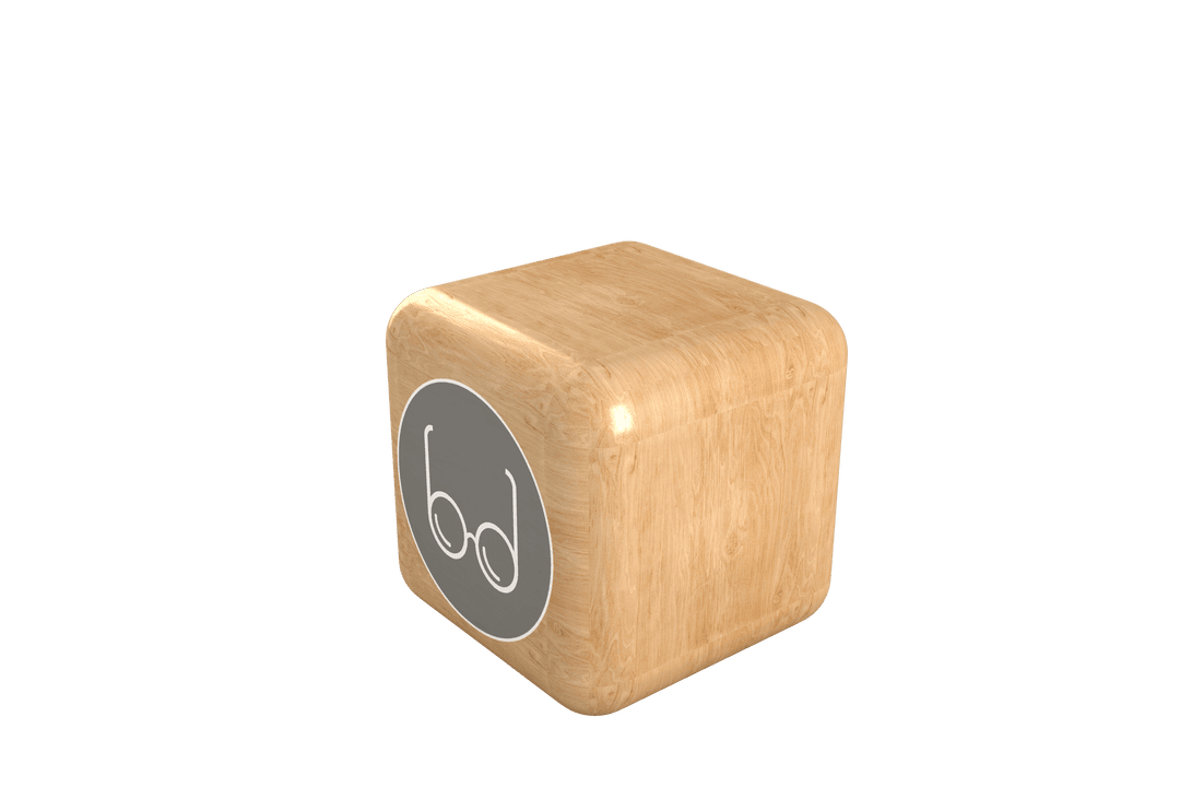 Transparent Wooden Cube with Eyeglasses Icon Graphic Design