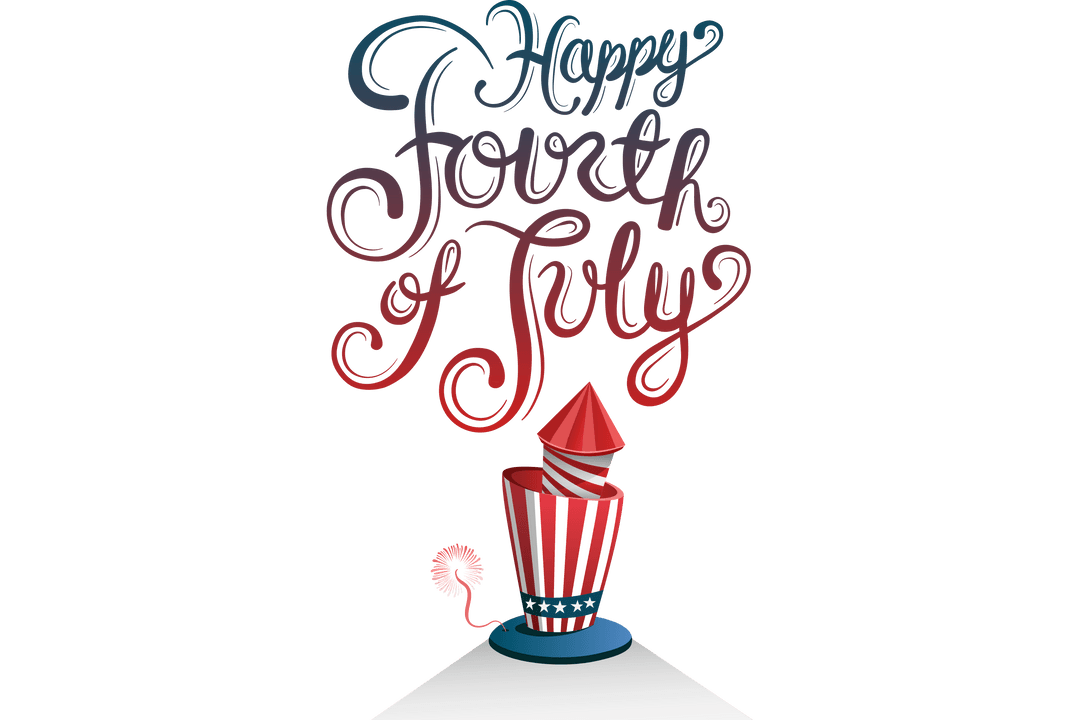 Transparent Happy Fourth of July Firework Design with American Hat