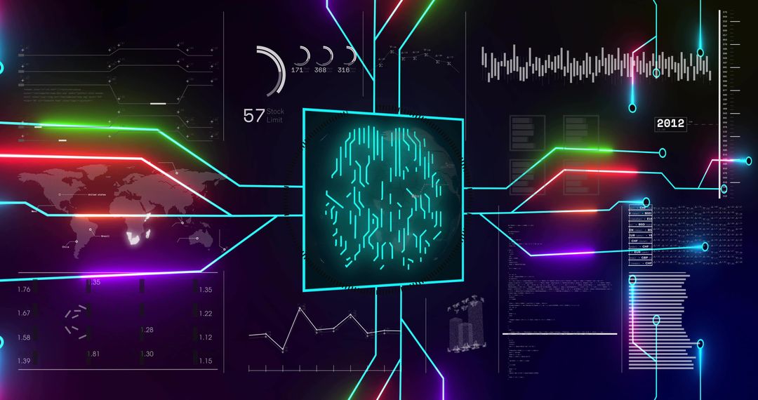 Futuristic AI Dashboard Interface with Neon Data Visualization