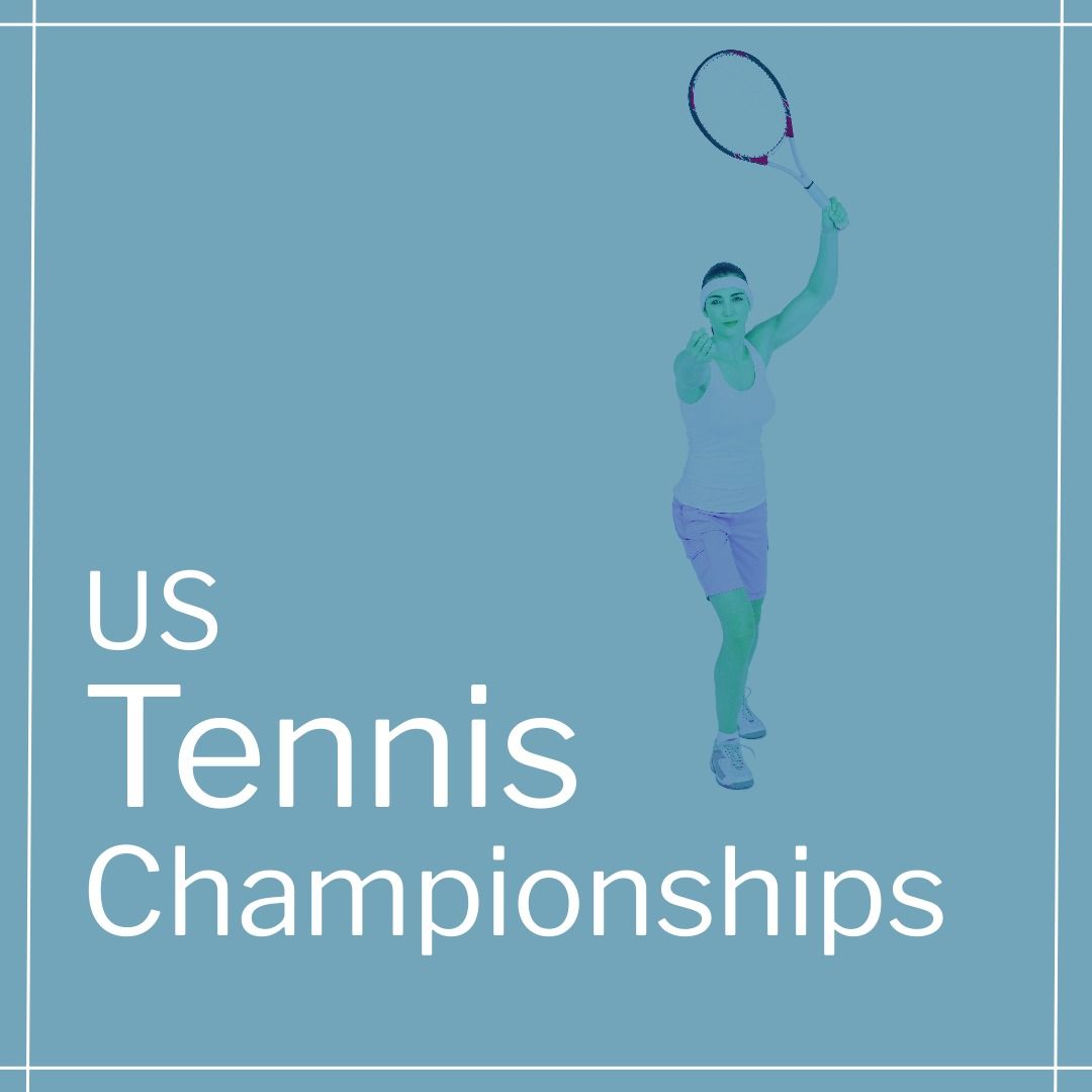 Caucasian Woman Playing Tennis for US Tennis Championships on Blue Background - Download Free Stock Templates Pikwizard.com