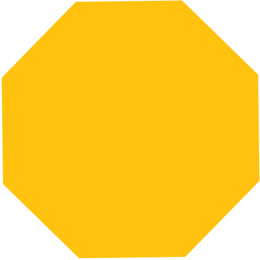 Yellow Octagon on Transparent Background with Copy Space