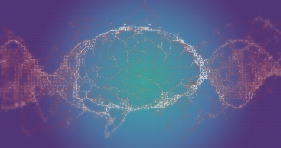 Digital Brain Network and DNA Strand on Blue Background