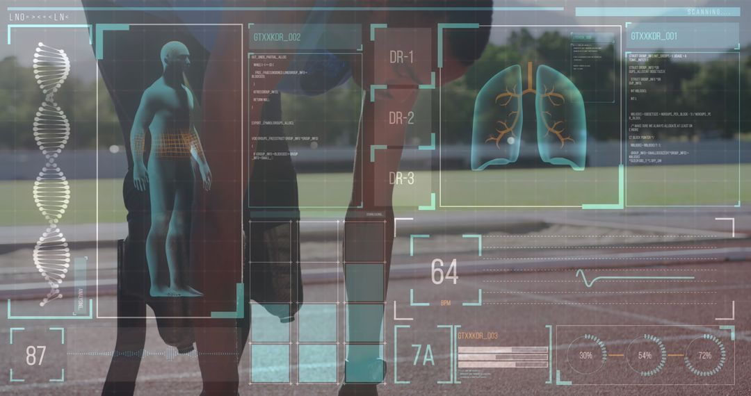 Disabled Athlete with Digital Data Interface on Running Track