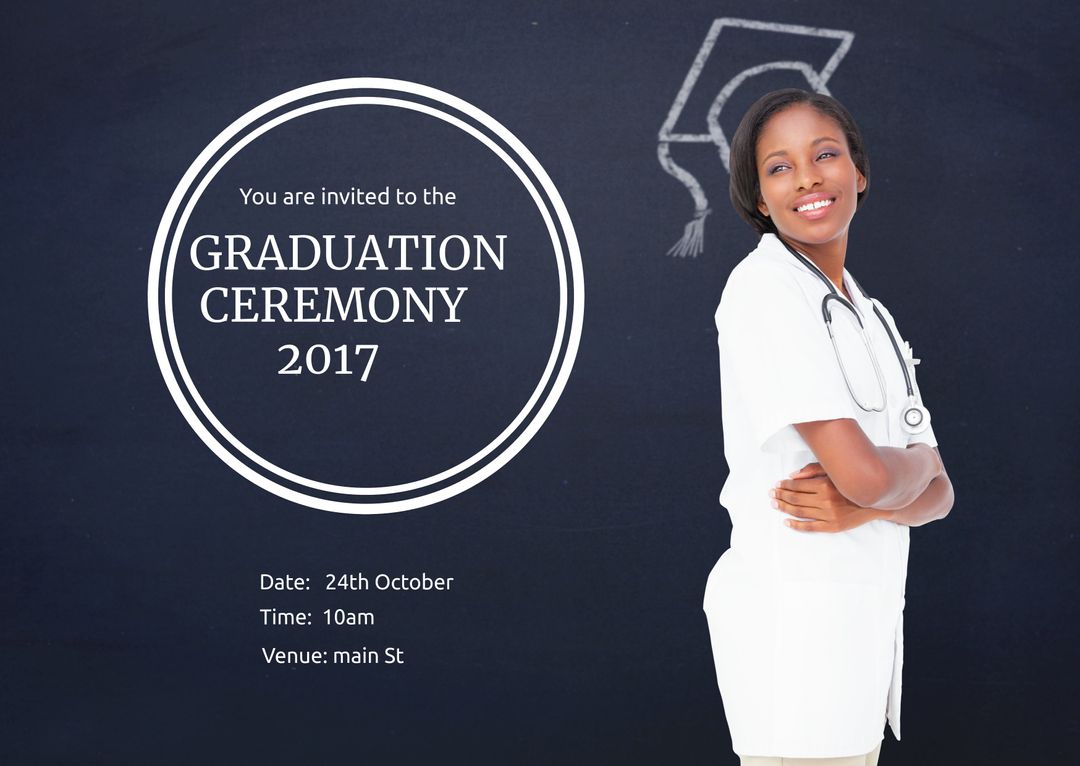Confident Graduate with Medical Attire on Educational Invitation