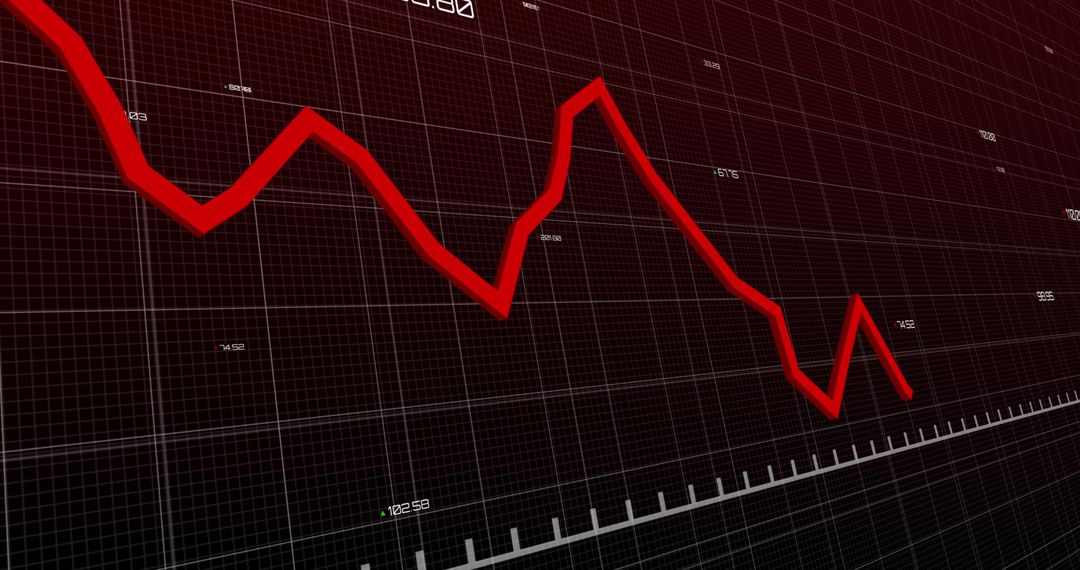 Red Declining Graph on Digital Grid Display Represents Falling Markets