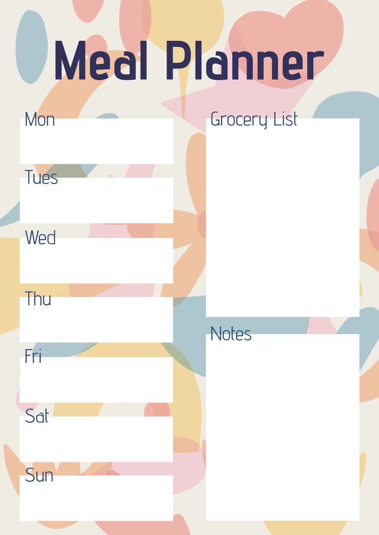 Weekly Meal Planner with Sections for Grocery List and Notes - Download Free Stock Templates Pikwizard.com