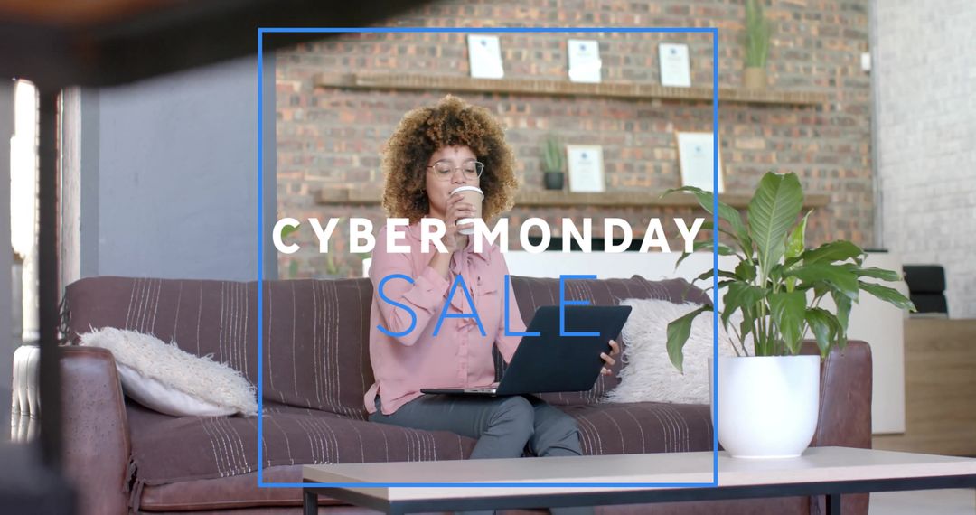 Cyber Monday Sale with Businesswoman Using Laptop Modern Workspace