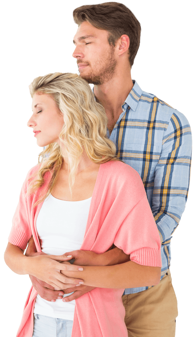 Attractive Couple Embracing on Transparent Background