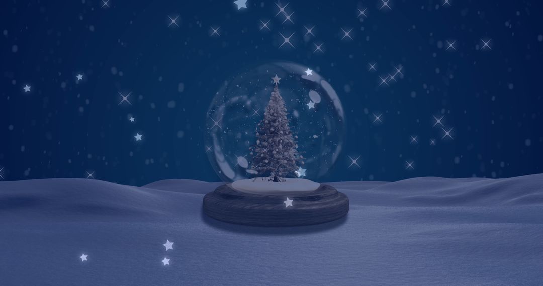 Shimmering Snow Globe with Falling Stars at Night