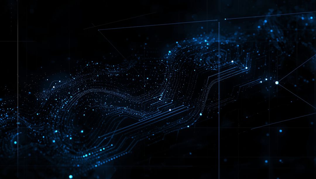 Flowing Digital Wave with Blue Nodes in Cyberspace