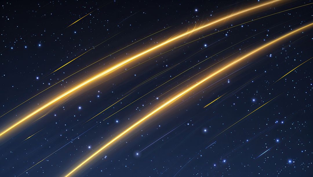 Golden Meteor Arcs Illuminating Night Cosmos