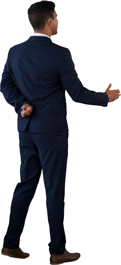 Transparent Rear View of Businessman Offering Handshake